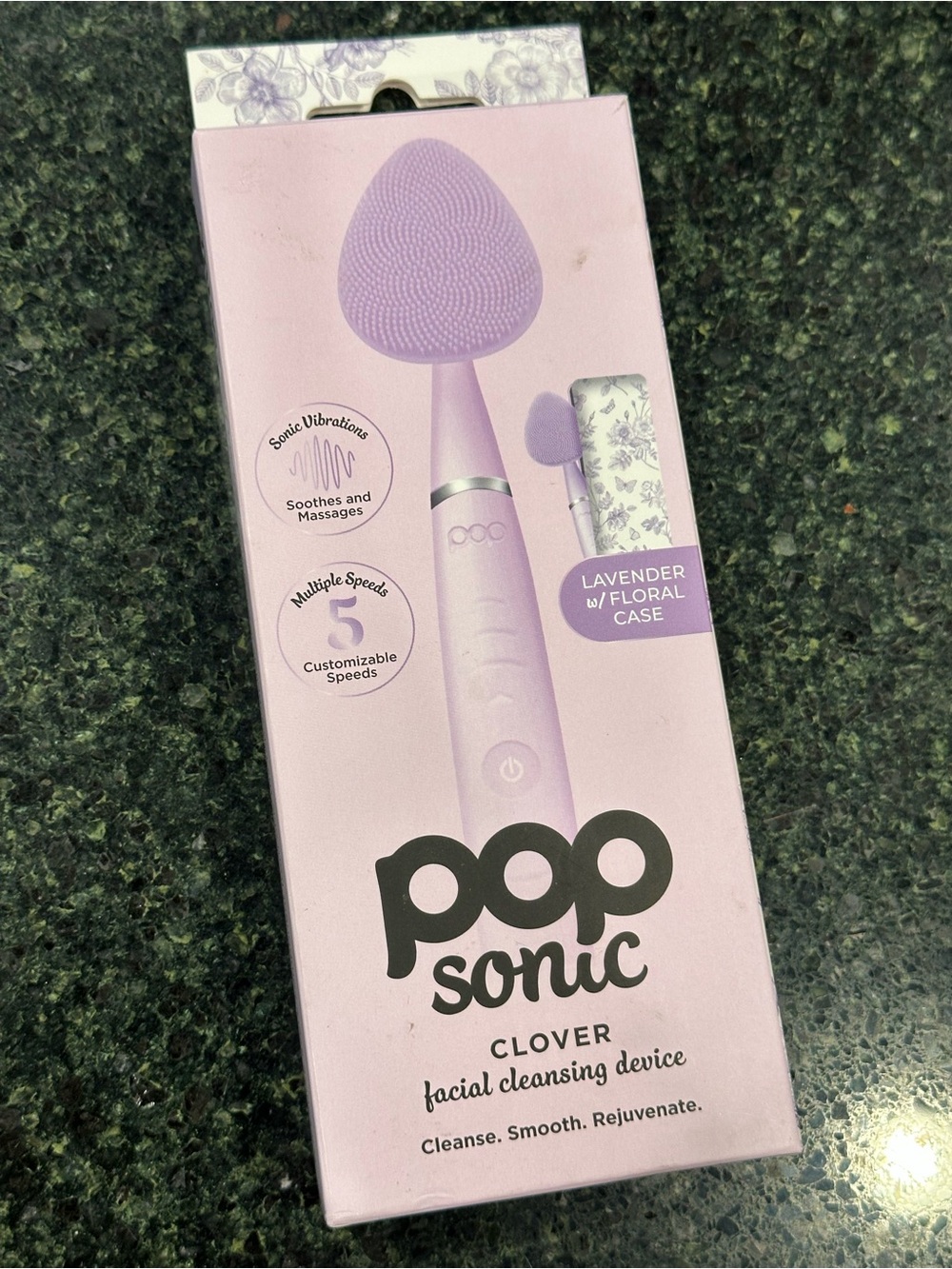 Pop Sonic Clover Facial Cleansing brush device Lavender w floral case NEW facial